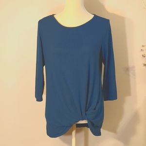Gibson 3/4 sleeve front knot top in teal size small